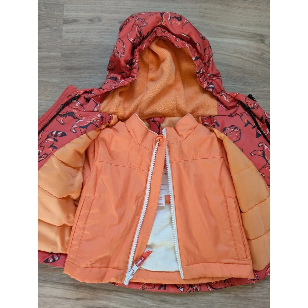 Cat & Jack‎ Toddler 3-in-1 Puffer Jacket Set Orange Woodland Animals Child 12m